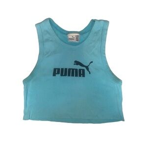y2k puma blue ribbed graphic tank top